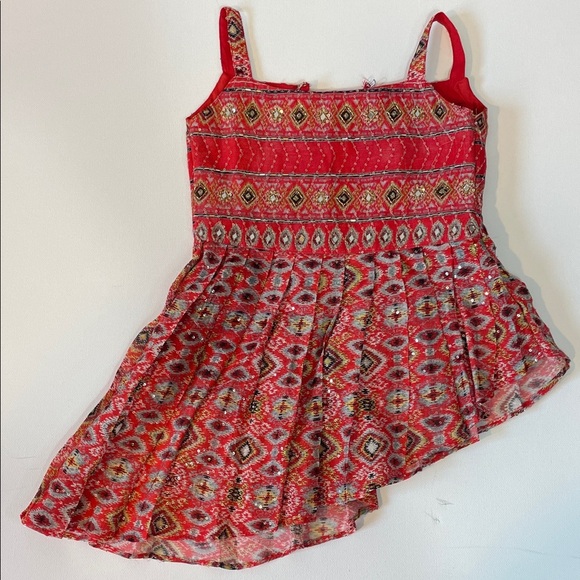 Vintage Red Two-Piece Set Beaded Embroidered Top & Ruffle Pants - Picture 4 of 16